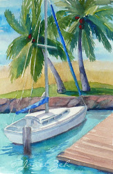 watercolor marina paintings hawaii boat tropical painting seascape oil beach seascapes ilikai air archival views paper plein janet zeh