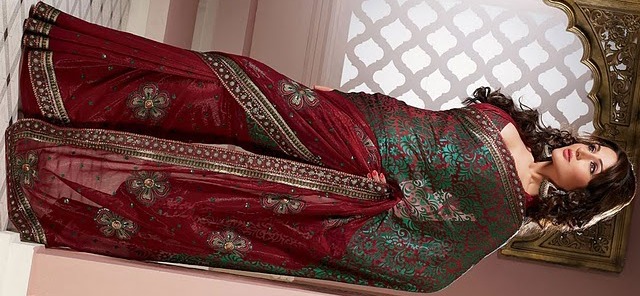 Indian bridal sari embroidered sari fashion design Kamdar