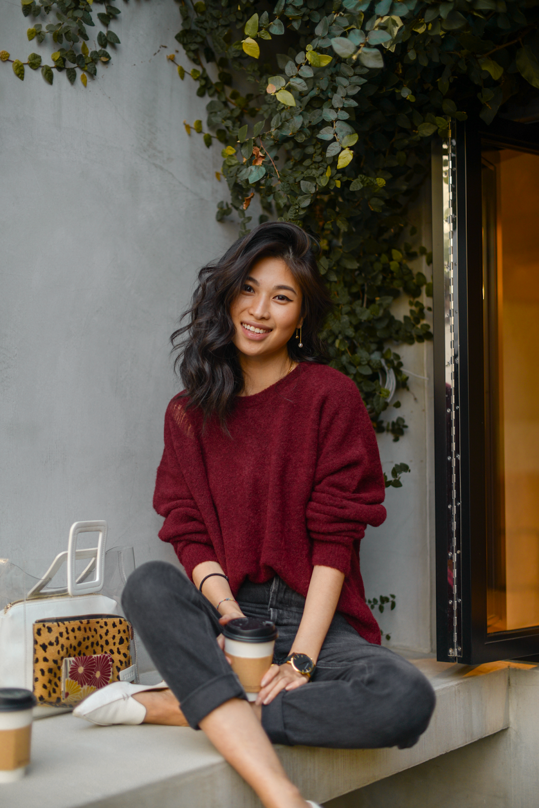 Maroon sweater, simple winter outfit, PVC handbag, simple way to style color for fall, tokyo style, Nicholas Kirkwood flats, self portrait fashion blogger photos, FOREVERVANNY Style, Tokyo and New York Fashion Blogger, Van Le Fashion Blog - December Again / 122018