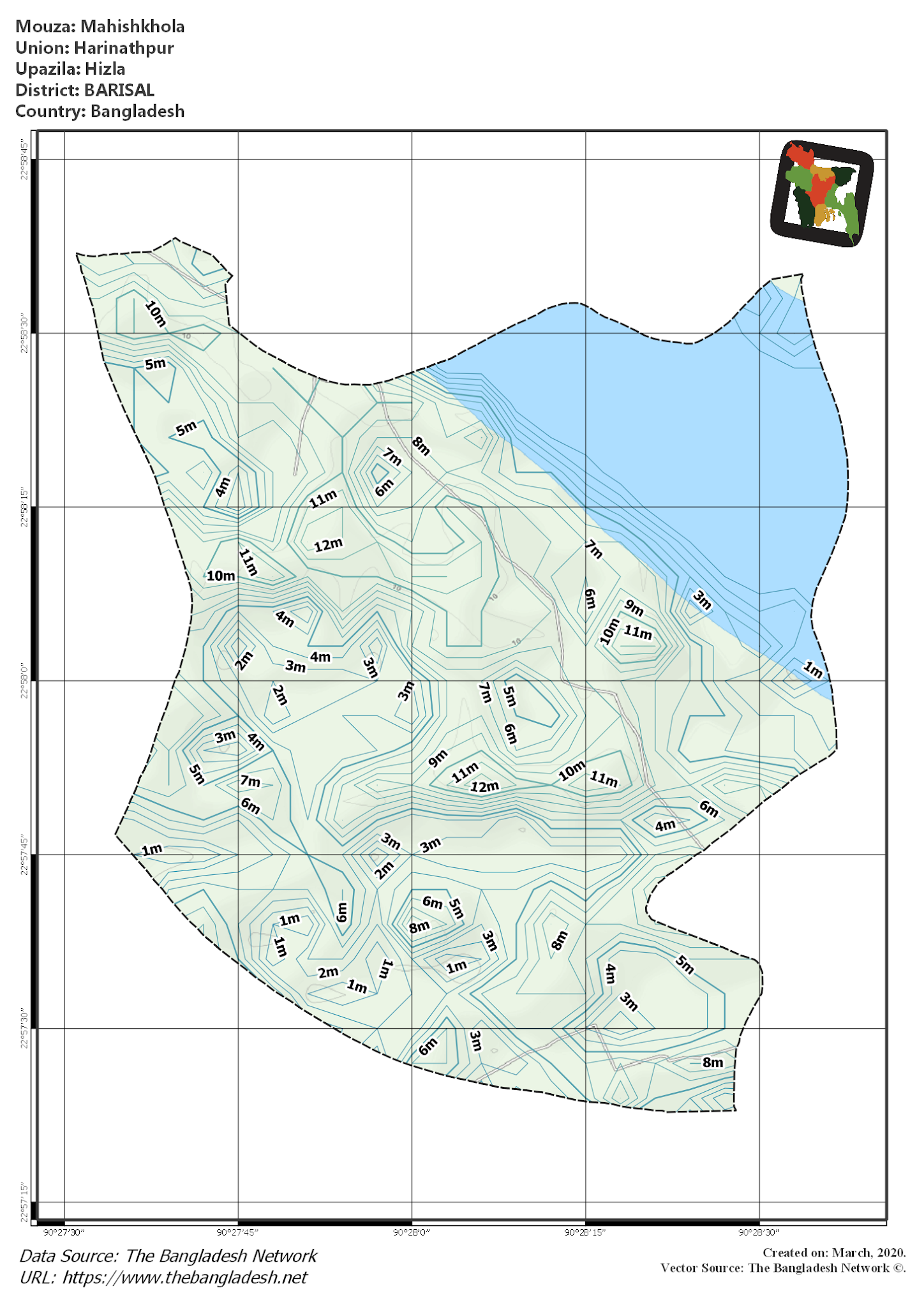 Map of Mahishkhola Mouza of Hizla Upazila, BARISAL Map of Mahishkhola Mouza of Hizla Upazila, BARISAL, Bangladesh.