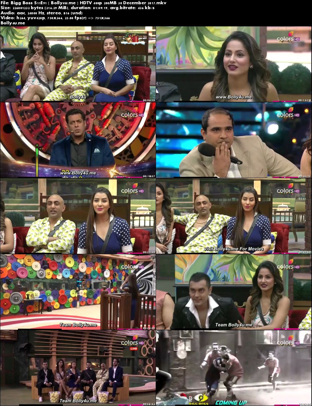 Bigg Boss S11E91 HDTV 480p 200MB 30 Dec 2017 Download