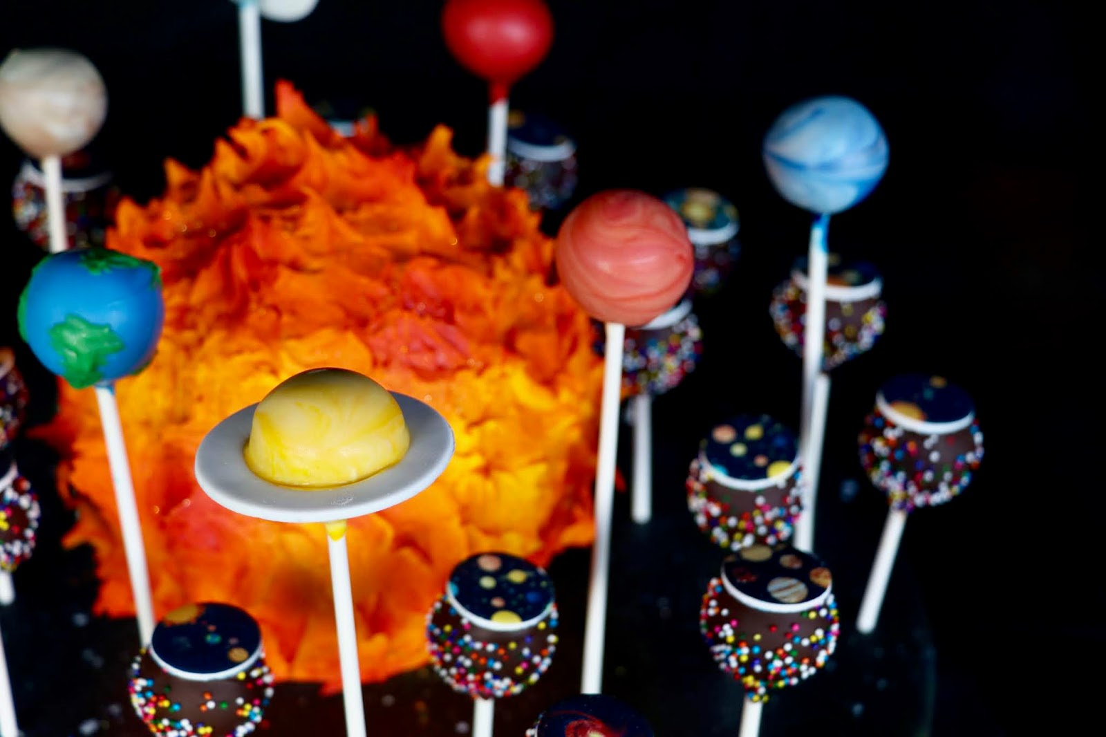 Baking Maniac Solar System Cake Pops with Galaxy Cake
