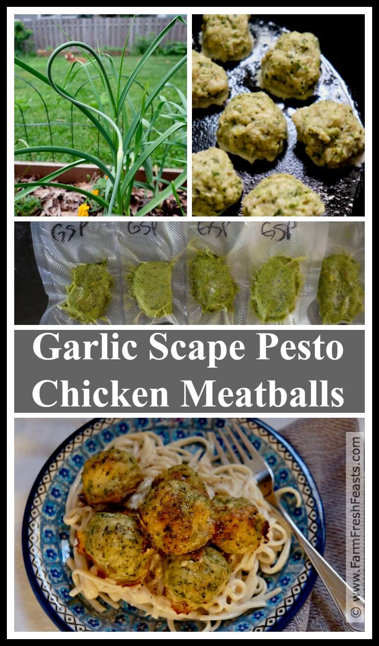 Farm Fresh Feasts Chicken Meatballs with Garlic Scape Pesto
