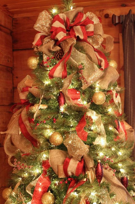 Aprende cómo hacer moños navideños de listón para decorar el árbol navideño  ~ 