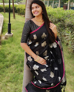 Saravanan Meenatchi Rachitha In Black Designer Saree Stills