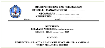 Contoh Sk Panitia Penyelenggaran Ujian Sekolah US/M SD Tahun 2020