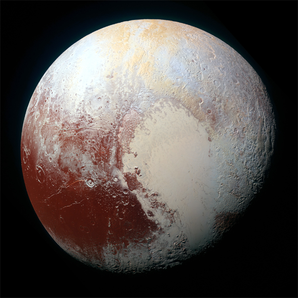 A high-resolution, enhanced-color global image of Pluto that was taken by NASA's New Horizons spacecraft on July 14, 2015. A high-resolution, enhanced-color global image of Pluto that was taken by NASA's New Horizons spacecraft on July 14, 2015.