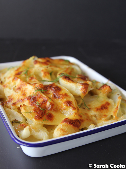 Sarah Cooks Fennel, Potato and Smoked Mozzarella Gratin