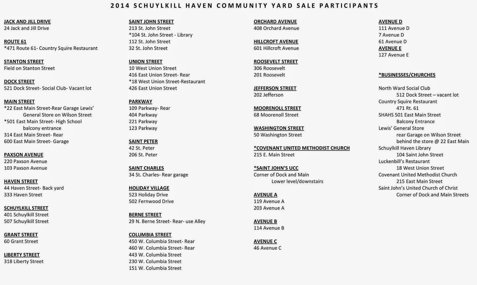 Schuylkill Haven and Orwigsburg TownWide Yard Sales This Saturday!