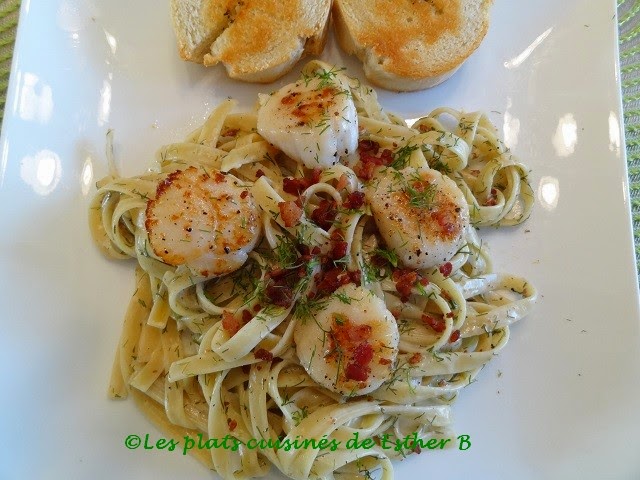 Les plats cuisinés de Esther B: Pétoncles poêlés avec Fettucini au