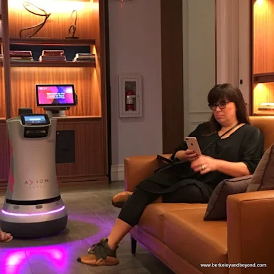 lobby of Axiom Hotel with delivery robot in San Francisco, California