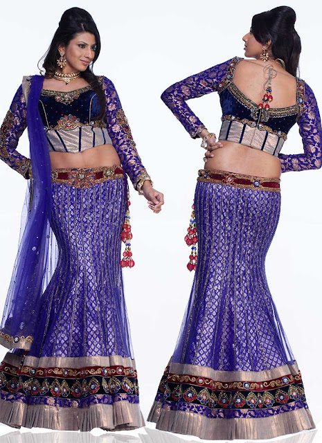 Blue Net Fish Cut Lehenga Choli