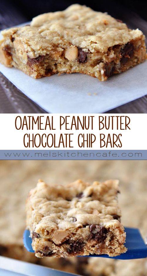 OATMEAL PEANUT BUTTER CHOCOLATE CHIP BARS - Mother Deliciouse Recipes