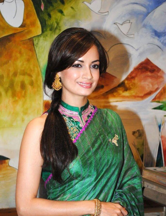 dia mirza in green saree hd actress pics