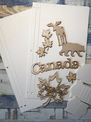 mat board cut journal book with Canada, moose, bear chipboard pieces