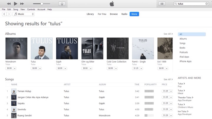 Gambar Hasil Pencarian Lagu di iTunes Store Gambar Hasil Pencarian Lagu di iTunes Store
