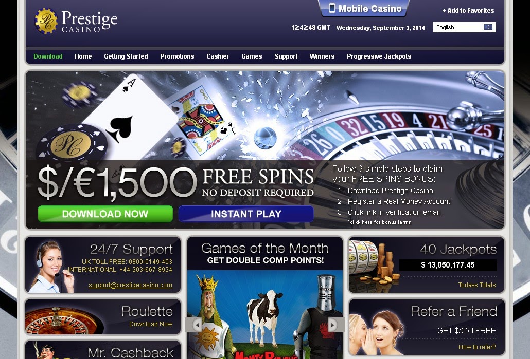 Бездепозитный бонус за регистрацию в казино Prestige Spin