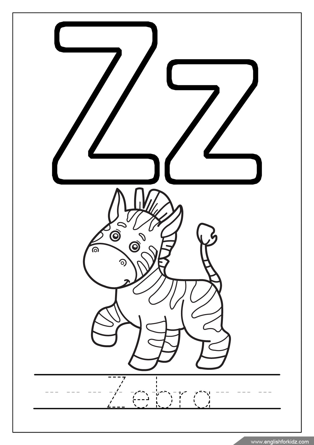 Alphabet Coloring Pages (Letters U - Z)