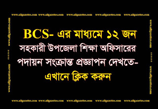 বিসিএস-এর মাধ্যমে ১২ জন সহকারী উপজেলা শিক্ষা অফিসারের পদায়ন সংক্রান্ত প্রজ্ঞাপন: