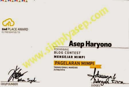 Sertifikat juara Dua (Second Winner) Lomba Blog Tingkat Nasional Mimpi Property di TIM Jakarta Tahun 2014