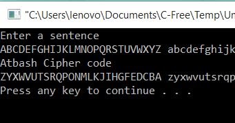 All C Programs: Program 213:Atbash Cipher using C
