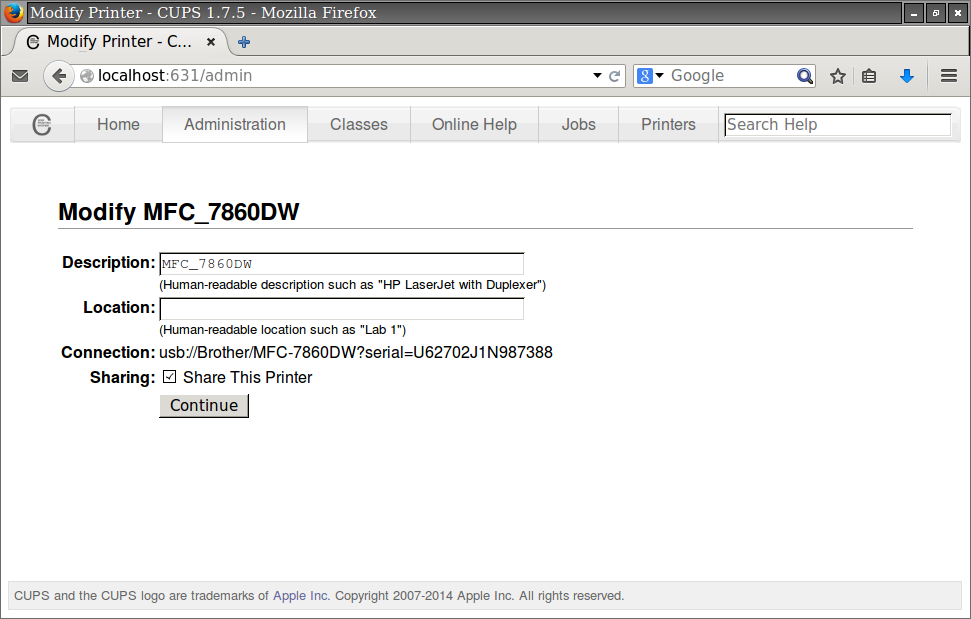 arch linux brother printer