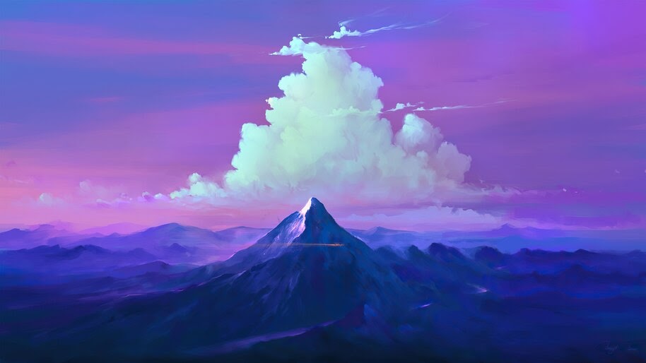 Mountain, Clouds, Sky, Scenery, Digital Art, 4K, #6.1266