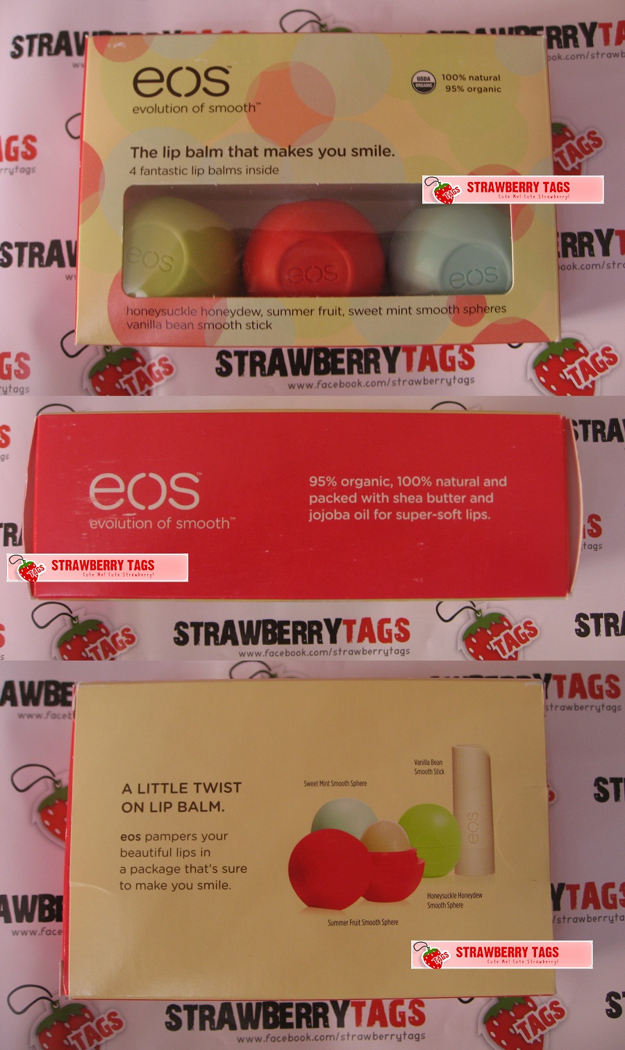 StrawBerry TaGs EOS Smooth Organic Lip Balm 4 Flavor Multipack