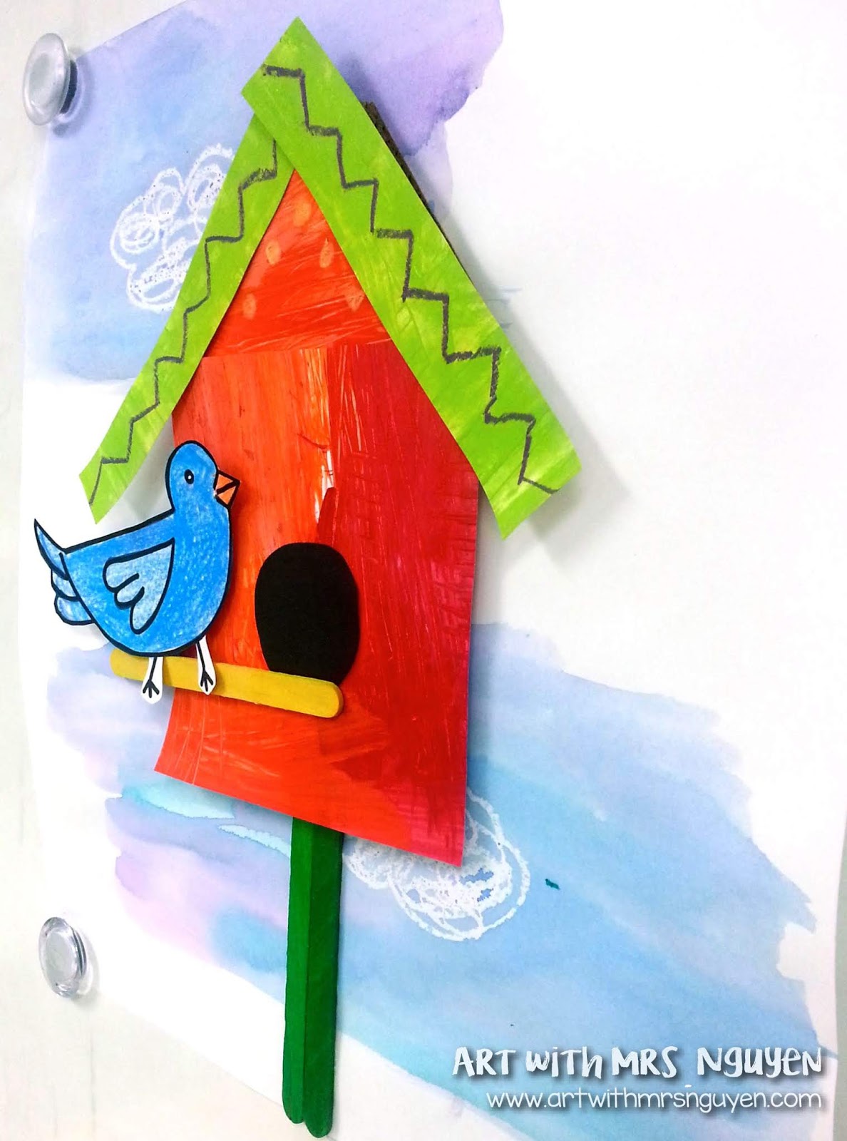 Birdhouses and Birds on a Wire (1st, 2nd, and K) Art with Mrs. Nguyen