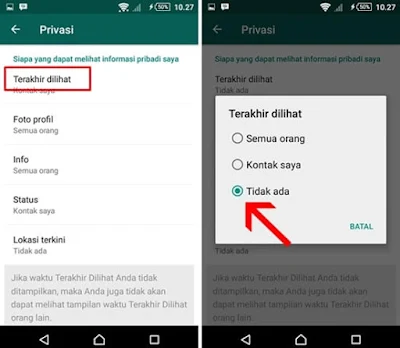 menghilangkan status online di WhatsApp