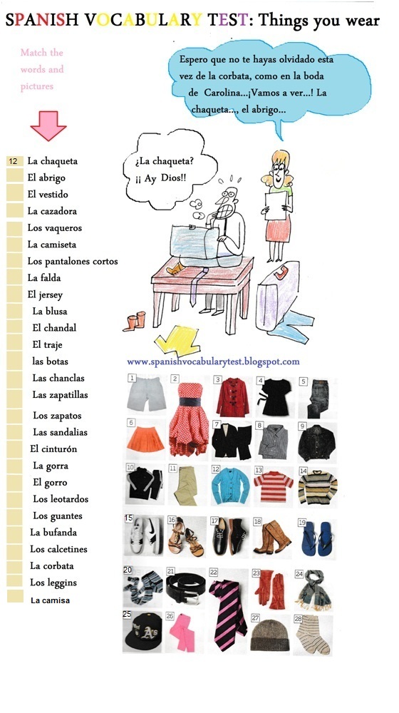 Spanish Test Spanish Vocabulary Test Things you wear A2