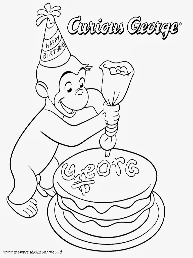 mewarnai gambar george membuat kue ulang tahun