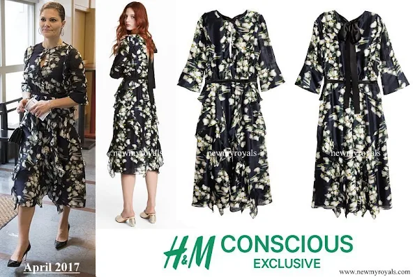 Crown Princess Victoria wore a patterned silk dress from H&M Conscious Exclusive Collection at the birthday party.