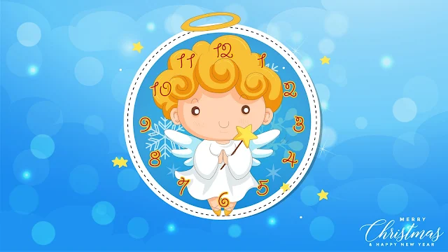 Free Little Angel Holding a Star  Christmas Clock Screensaver
