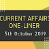 Current Affairs One-Liner: 5th October 2019
