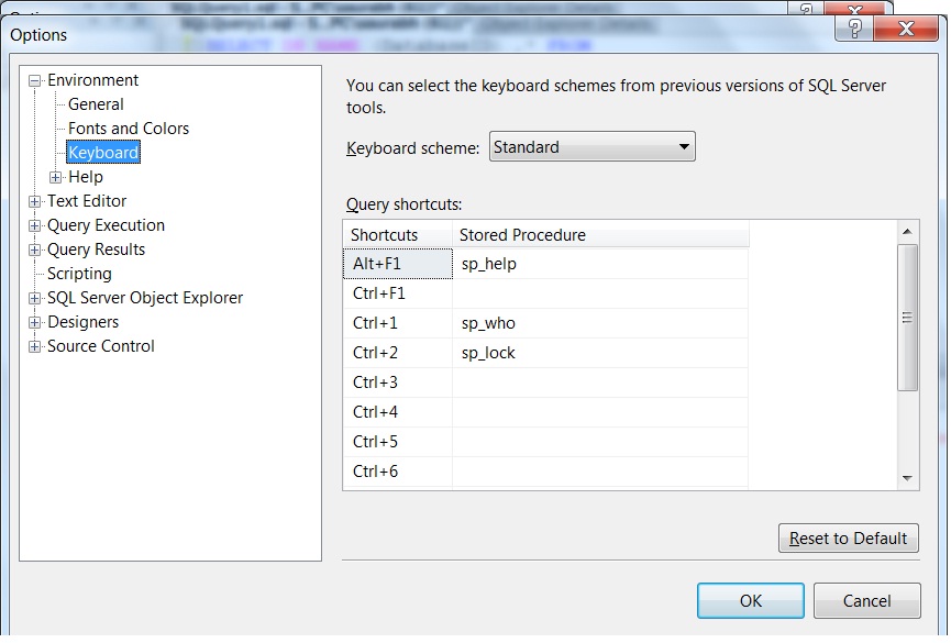 Knowledge sharing sql server management studio ssms keyboard shortcuts