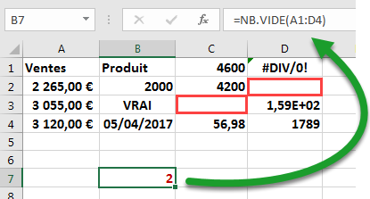 La fonction NBVIDE La fonction NBVIDE