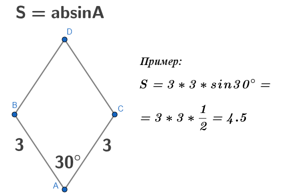 Площадь равнобедренного треугольника через синус