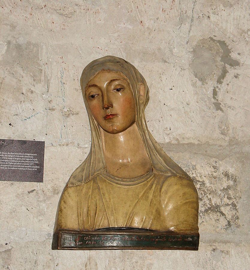 Also in the Consistory Hall, this terracotta bust of Saint Catherine (1347-1380) at age 33 is reputed to be from her death mask. After joining the Third Order of Dominicans, she had a revelation in 1376 and traveled to Avignon in an attempt to negotiate peace between Pope Gregory XI and Florence, Italy. Sadly, her mission failed but it was instrumental in the papal court's eventual return to Rome, Italy.