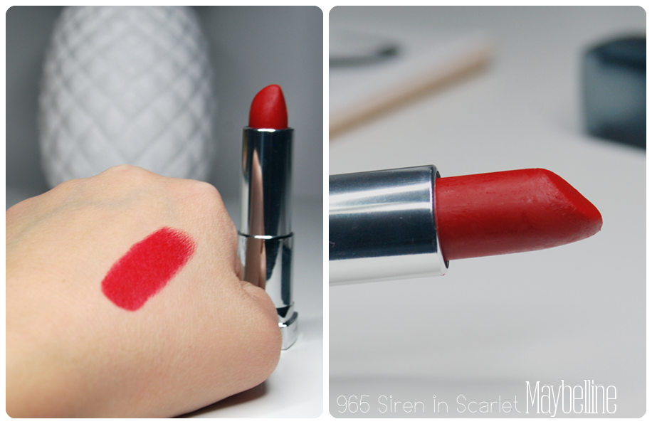 Maybelline 965 Siren in Scarlet. matowa pomadka maybelline