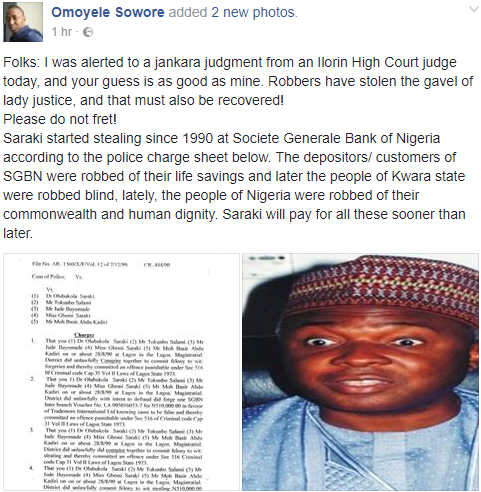 unnamed Sahara Reporters publisher, Omoyele Sowore, reacts to Ilorin court judgment asking him to pay N4bn in damages to Saraki