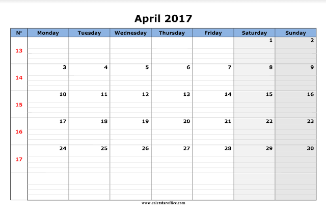 April 2017 Printable Calendar, April 2017 Calendar, April 2017 Calendar Printable, April 2017 Calendar Template, April 2017 Blank Calendar, April Calendar 2017