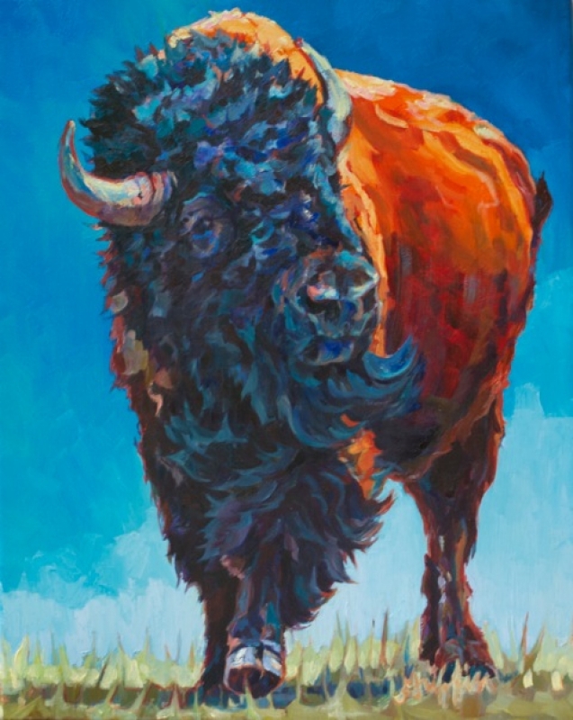 Contemporary Wildlife Animal Fine Art Painting, Bison"Grant" by