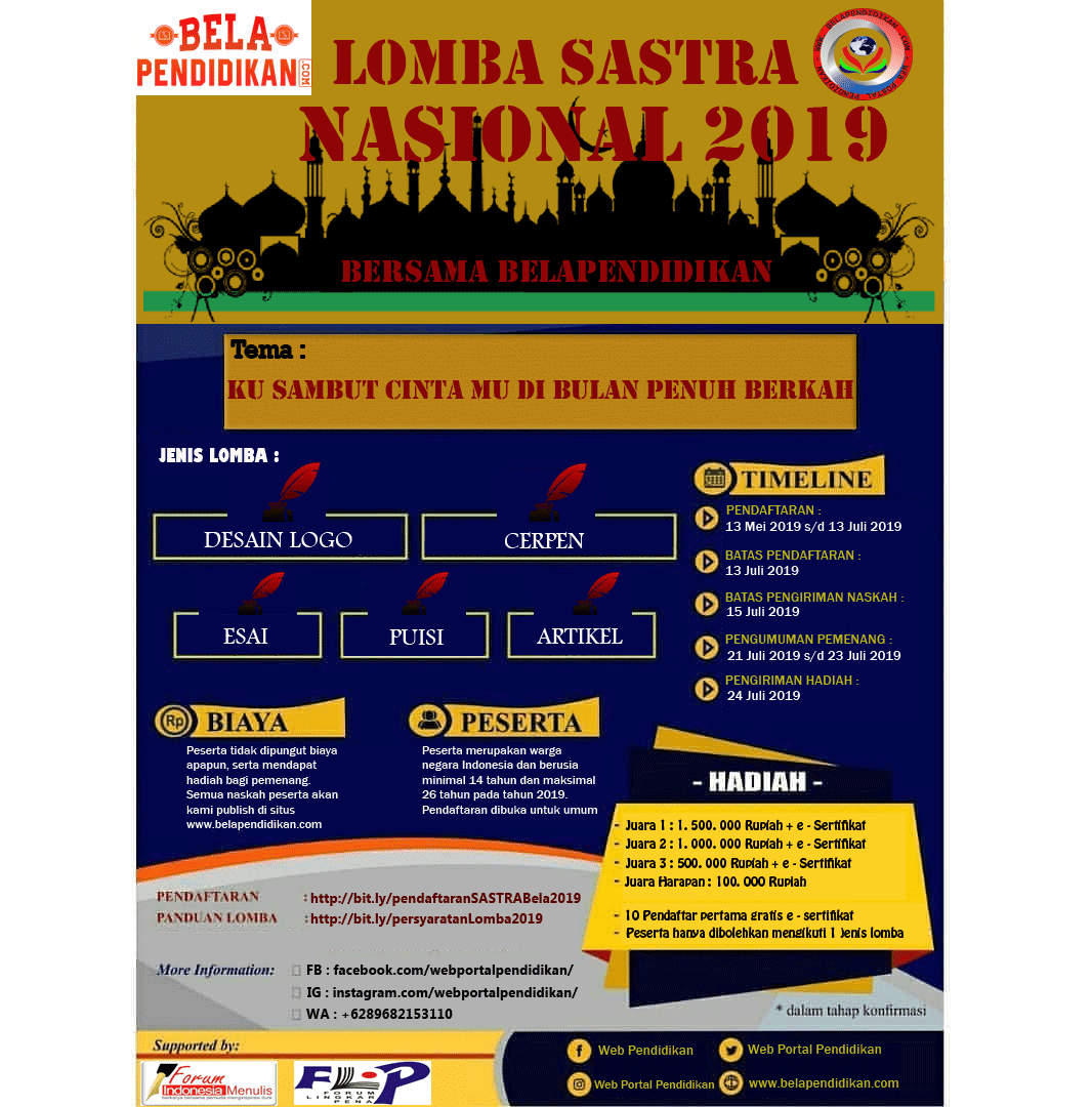 Lomba Menulis Tingkat Nasional Belapendidikan 2019 Untuk Umum
Lomba Menulis Tingkat Nasional Belapendidikan 2019 Untuk Umum