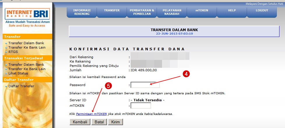 Cara Transfer Internet Banking BRI Single mToken Terbaru