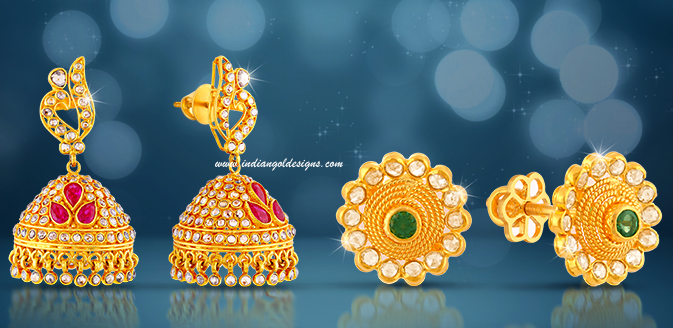 Gold and Diamond jewellery designs: gold earrings from malabar gold
