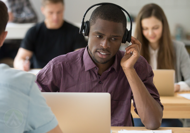 call center agent listening carefully to caller
