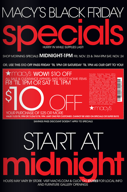 FREE IS MY LIFE: COUPON: Macys Wow Pass for $10 off $25+ purchase on Black Friday 11/23 and 11 ...