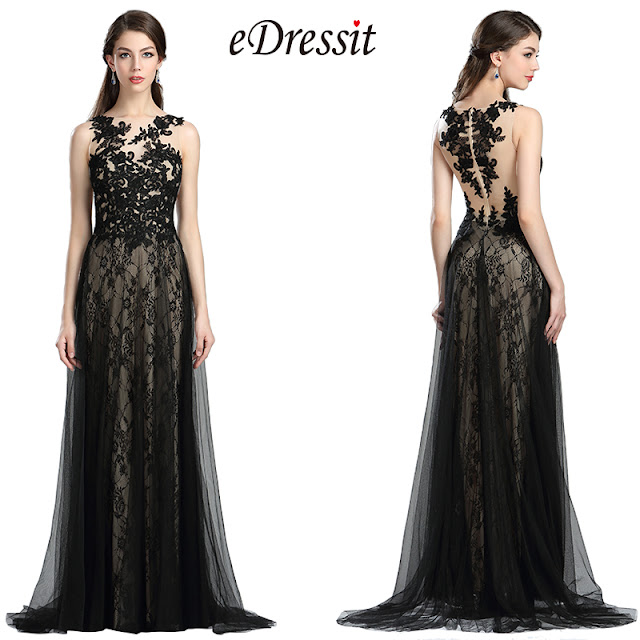  eDressit Glamorous Long Black Lace Soiree Dress without Sleeves