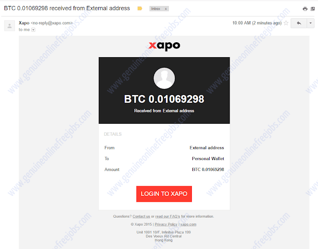 Bitcoin payment received to wallet